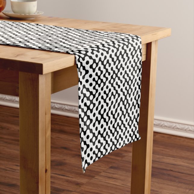 Cute black white labyrinth pattern short table runner (In Situ)