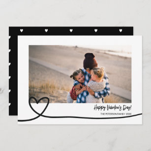 Cute black white line heart photo valentine day holiday card