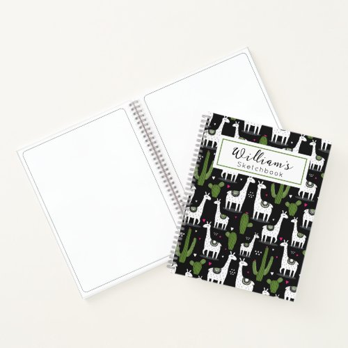 Cute Black White Llama Cactus Sketchbook for kids Notebook