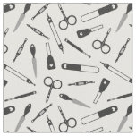 Cute Black White Manicurist Tools Pattern Fabric