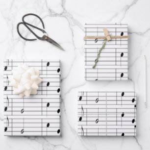 Cute Black White Music Notes Pattern Gift Wrapping Paper Sheets