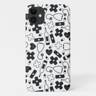 Cute Black White Nurse Doctor Pattern iPhone 11 Case