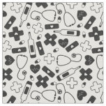 Cute Black White Nurse Doctor Pattern Fabric