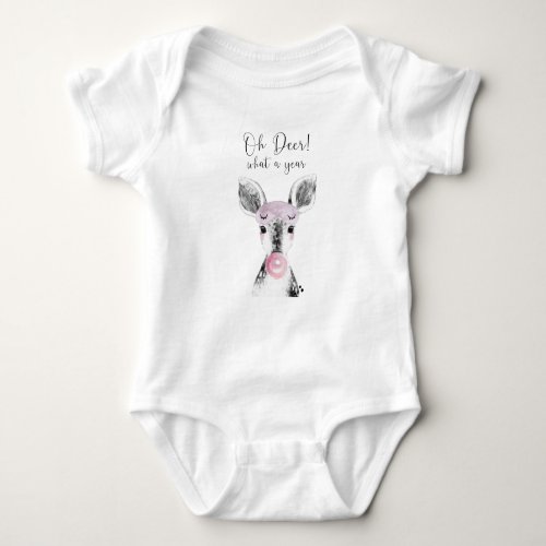 Cute Black  White Oh Deer What A Year Quote Baby Bodysuit