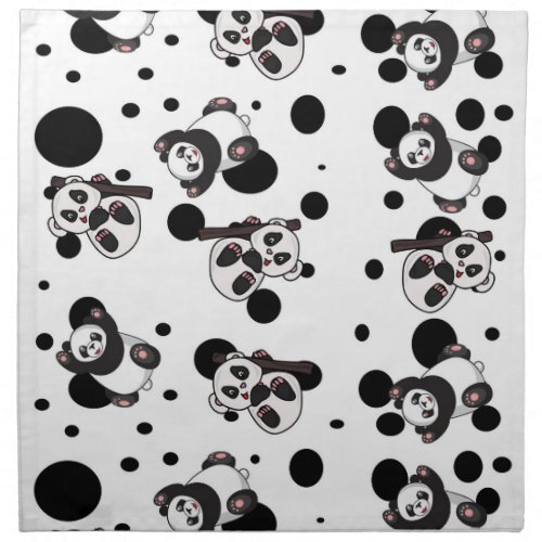 Cute Black white Panda and Polka Background Cloth Napkin