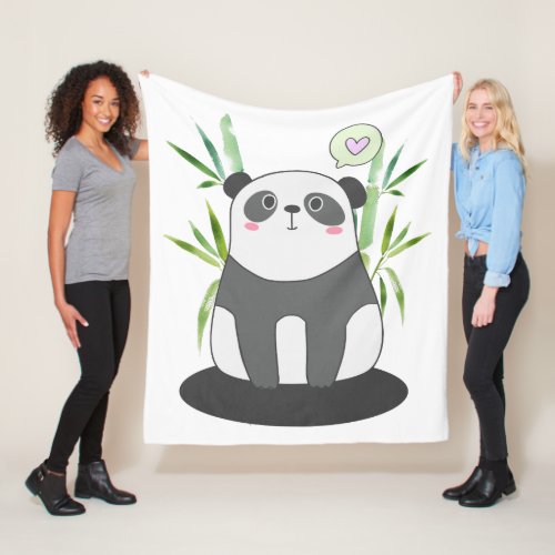 Cute Black  White Panda Bear Illustratiion Fleece Blanket