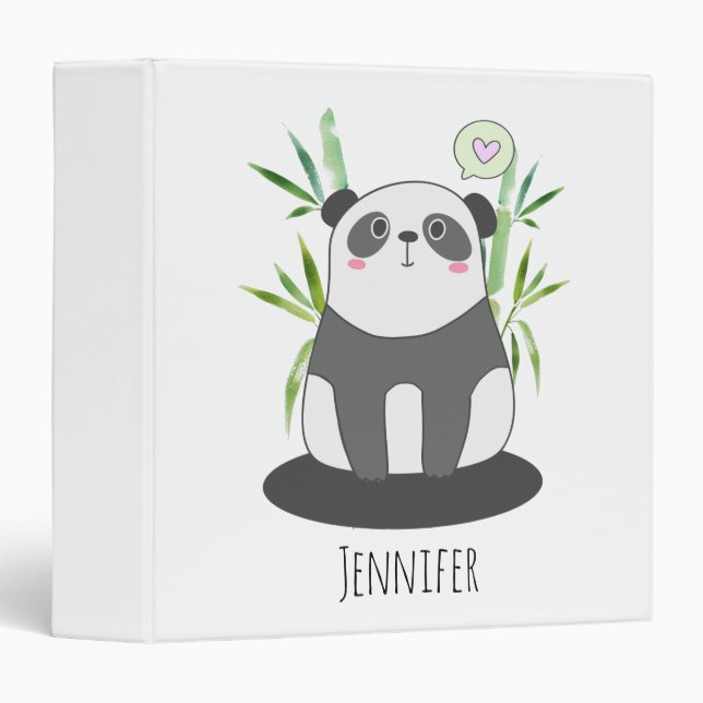 Cute Black & White Panda in Bamboo 3 Ring Binder (Front/Spine)