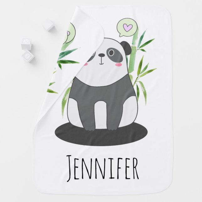 Cute Black & White Panda in Bamboo Baby Blanket (In Situ)