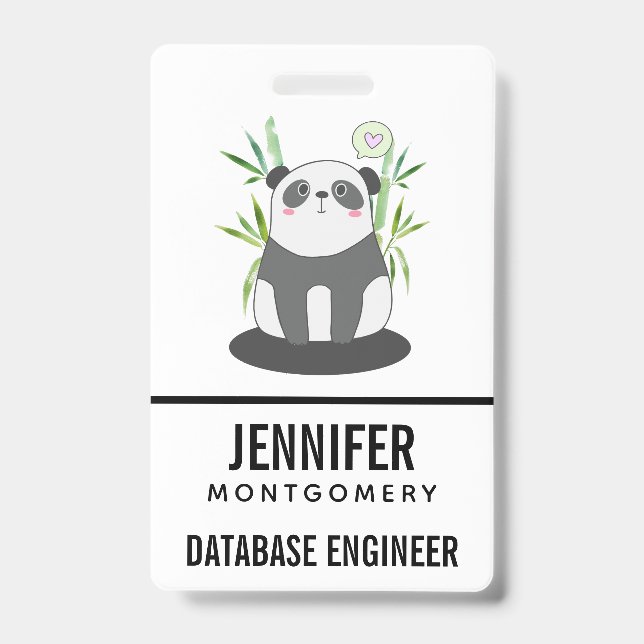 Cute Black & White Panda in Bamboo Badge (Front)
