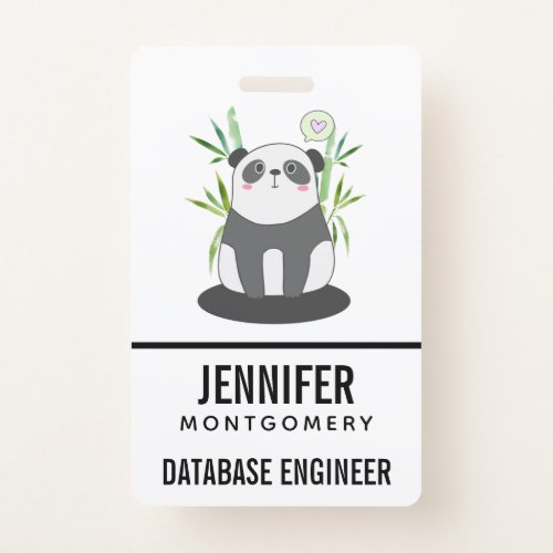 Cute Black  White Panda in Bamboo Badge