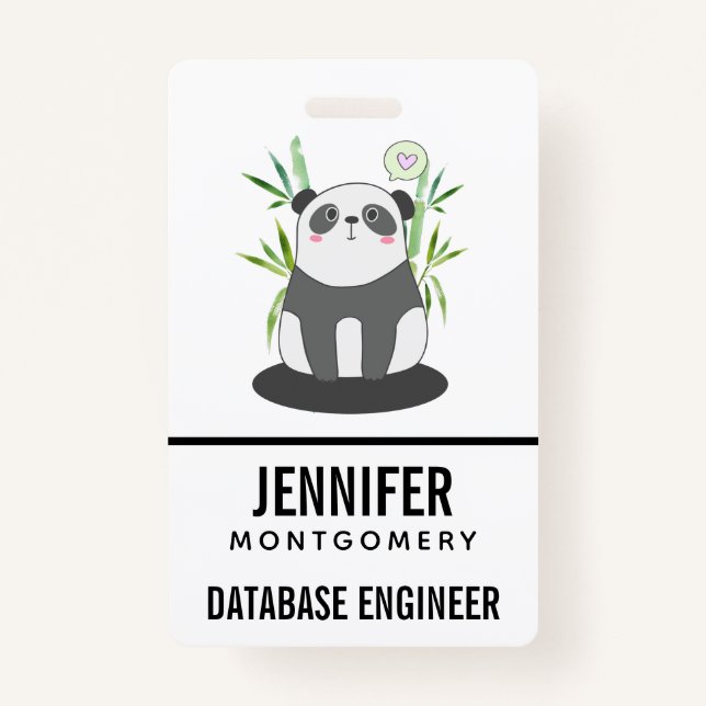 Cute Black & White Panda in Bamboo Badge (Back)
