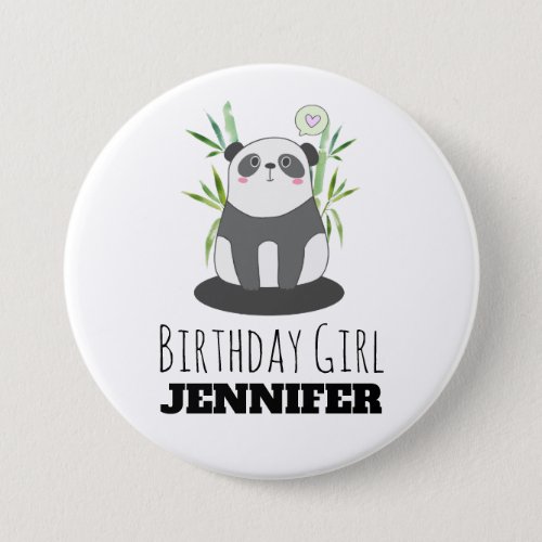 Cute Black  White Panda in Bamboo Birthday Girl Button