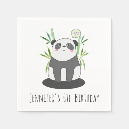 Cute Black  White Panda in Bamboo Birthday Napkins