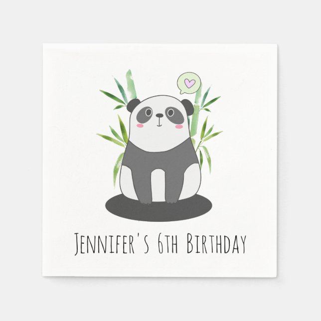 Cute Black & White Panda in Bamboo Birthday Napkins (Front)