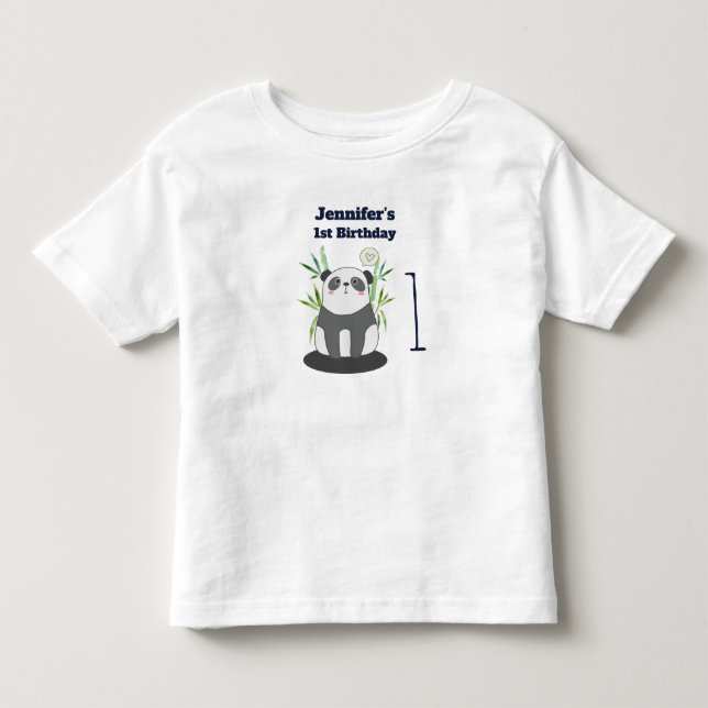 Cute Black & White Panda in Bamboo Birthday Toddler T-shirt (Front)