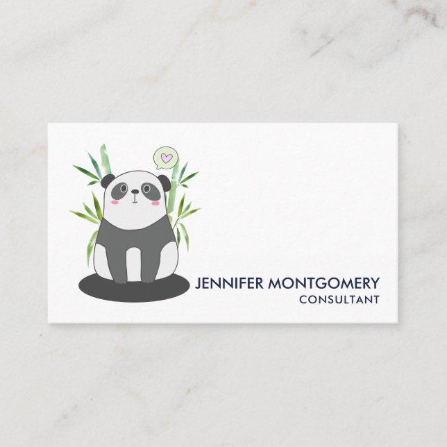 Cute Black & White Panda in Bamboo Business Card (Front)