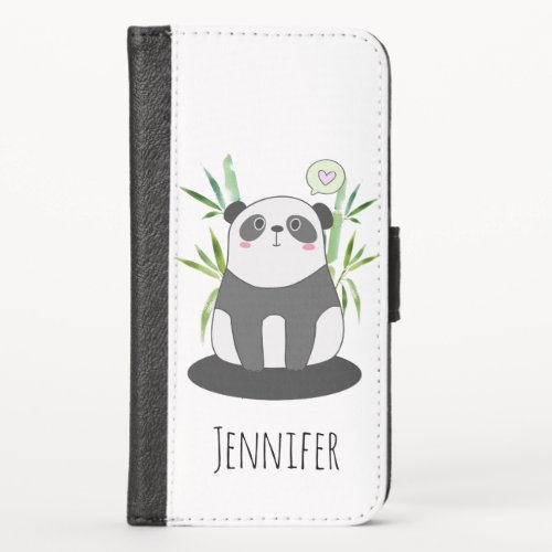 Cute Black  White Panda in Bamboo iPhone X Wallet Case