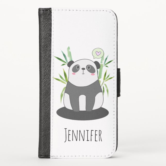 Cute Black & White Panda in Bamboo iPhone Wallet Case (Front)