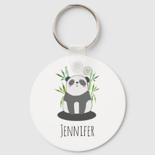Cute Black & White Panda in Bamboo Keychain