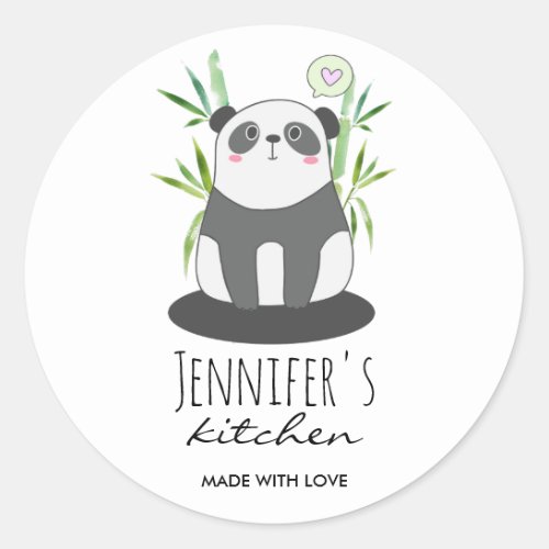 Cute Black  White Panda in Bamboo Kitchen Classic Round Sticker