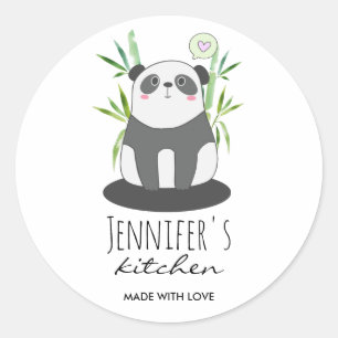 Cute Black & White Panda in Bamboo Kitchen Classic Round Sticker