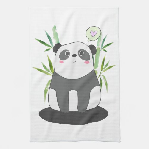 Cute Black  White Panda in Bamboo Kitchen Towel