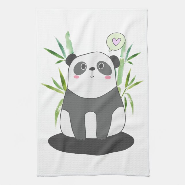 Cute Black & White Panda in Bamboo Kitchen Towel (Vertical)