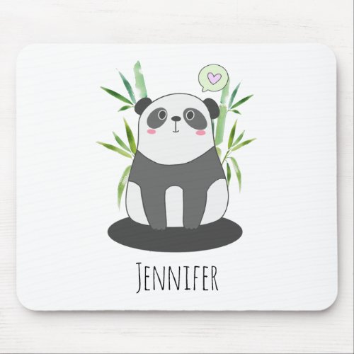 Cute Black  White Panda in Bamboo Mouse Pad