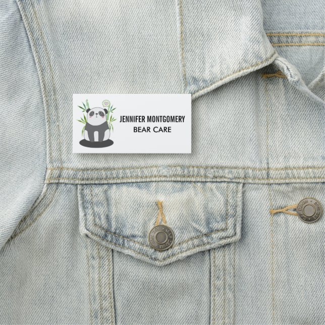 Cute Black & White Panda in Bamboo Name Tag (In Situ)