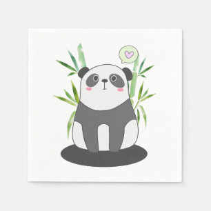 Cute Black & White Panda in Bamboo Napkins