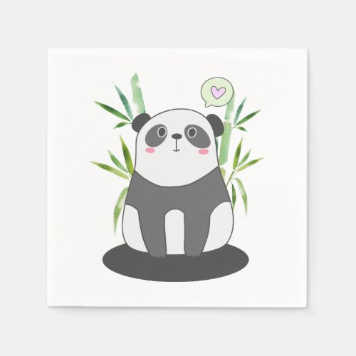 Cute Black  White Panda in Bamboo Napkins