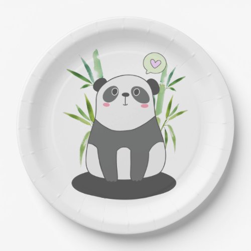 Cute Black  White Panda in Bamboo Paper Plates