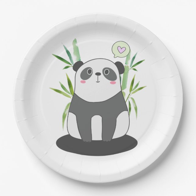 Cute Black & White Panda in Bamboo Paper Plates (Front)