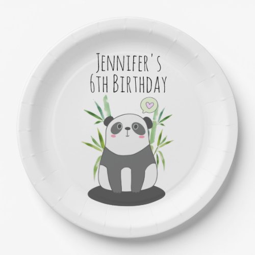 Cute Black  White Panda in Bamboo Paper Plates