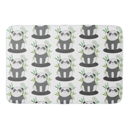 Cute Black  White Panda in Bamboo Pattern Bath Mat