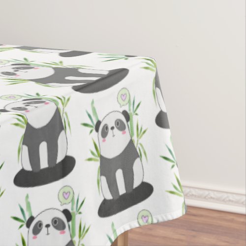Cute Black  White Panda in Bamboo Pattern Tablecloth