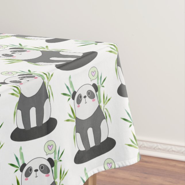 Cute Black & White Panda in Bamboo Pattern Tablecloth (In Situ)