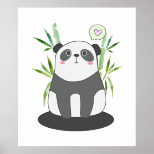 Cute Black & White Panda in Bamboo Poster