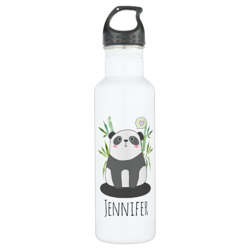 Cute Black  White Panda in Bamboo Stainless Steel Water Bottle