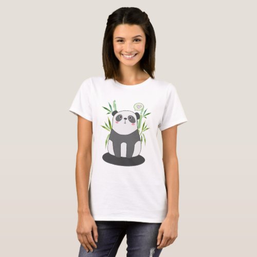 Cute Black  White Panda in Bamboo T_Shirt