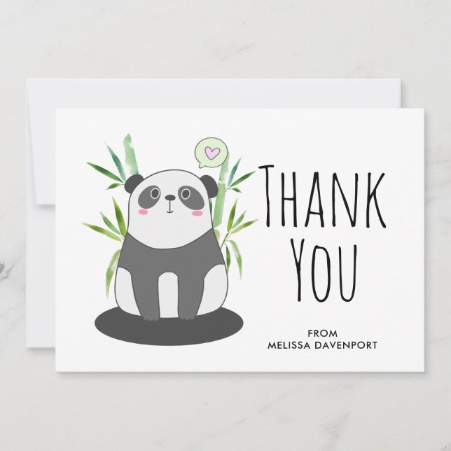 Cute Black & White Panda in Bamboo Thank You (Front)