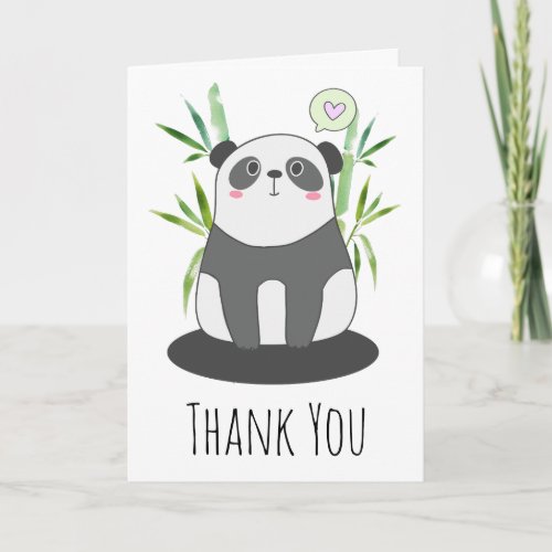 Cute Black  White Panda in Bamboo Thank You Card