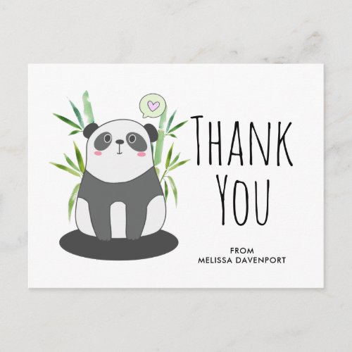 Cute Black  White Panda in Bamboo Thank You Postcard