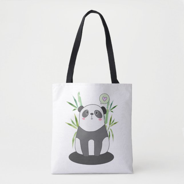 Cute Black & White Panda in Bamboo Tote Bag (Front)