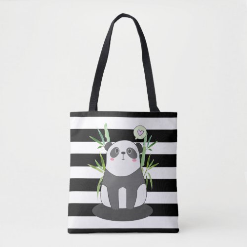 Cute Black  White Panda in Bamboo Tote Bag