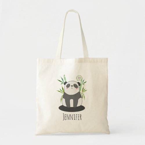 Cute Black  White Panda in Bamboo Tote Bag