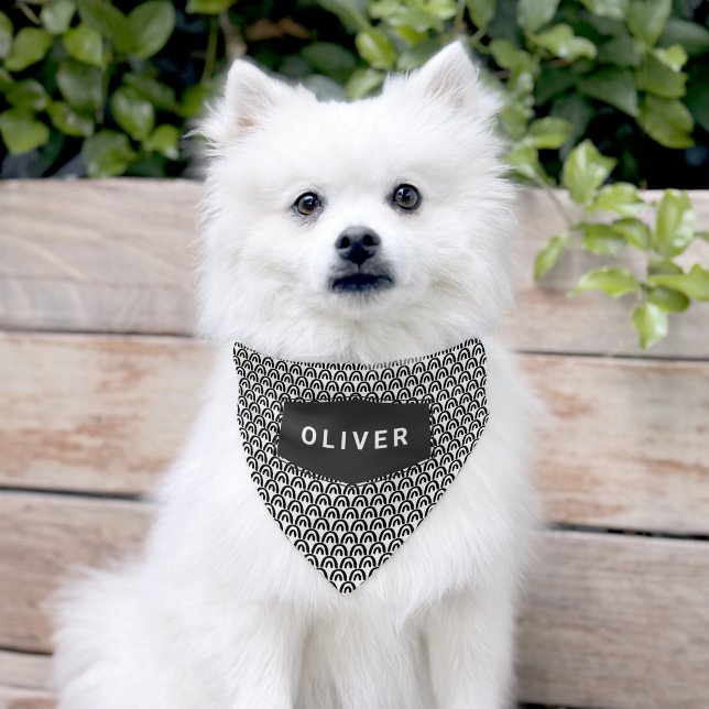 Cute Black White Pattern Personalized Dog Pet Bandana Collar (Dog)