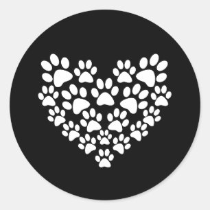 Cute Black White Paw Print Classic Round Sticker