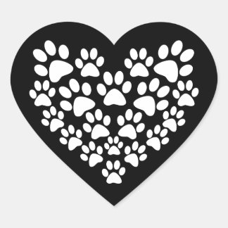 Cute Black White Paw Print Heart Sticker