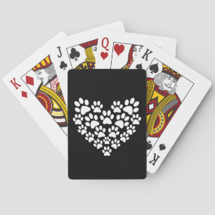 Cute Black White Paw Print Poker Cards